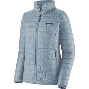 Patagonia Blue Puffer Jacket with Quilted Design and High Collar